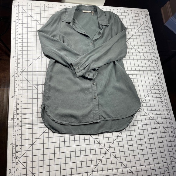 Soft Surroundings Green Long Sleeve Button Down Shirt Dress S Lyocell Soft Comfy - Picture 11 of 11